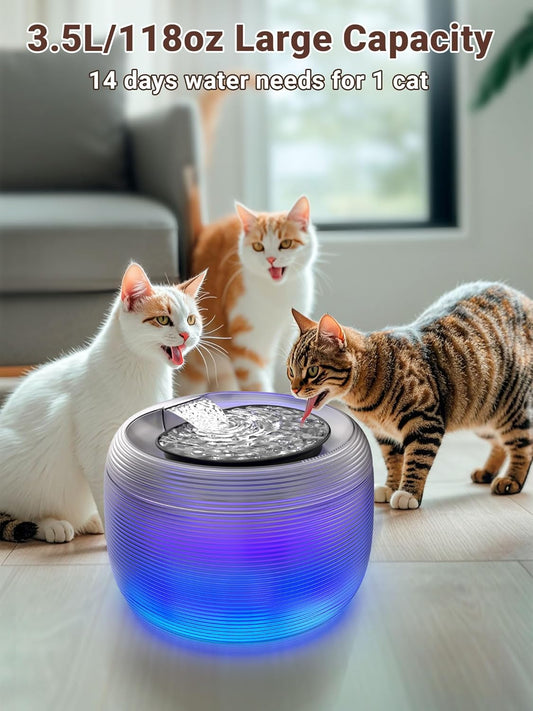 Kastty Quiet Cat Water Fountain, 3.5L/118oz Large Capacity Pet Water Fountain for Cats Indoor with Water Level LED Light