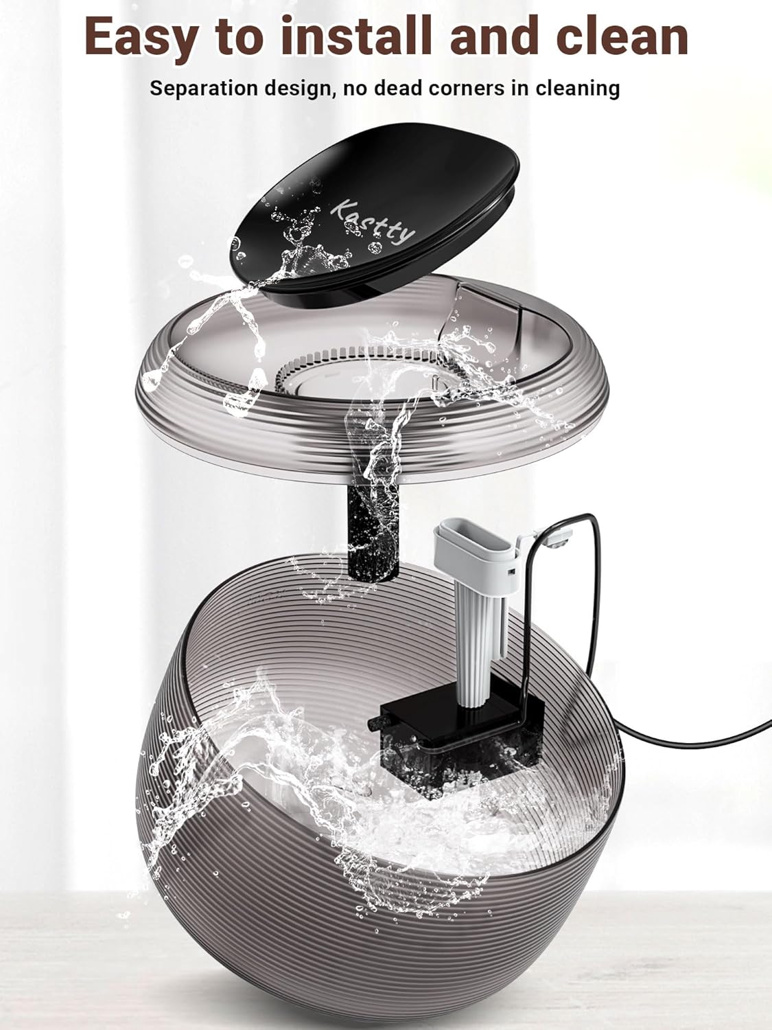 Kastty Quiet Cat Water Fountain, 3.5L/118oz Large Capacity Pet Water Fountain for Cats Indoor with Water Level LED Light