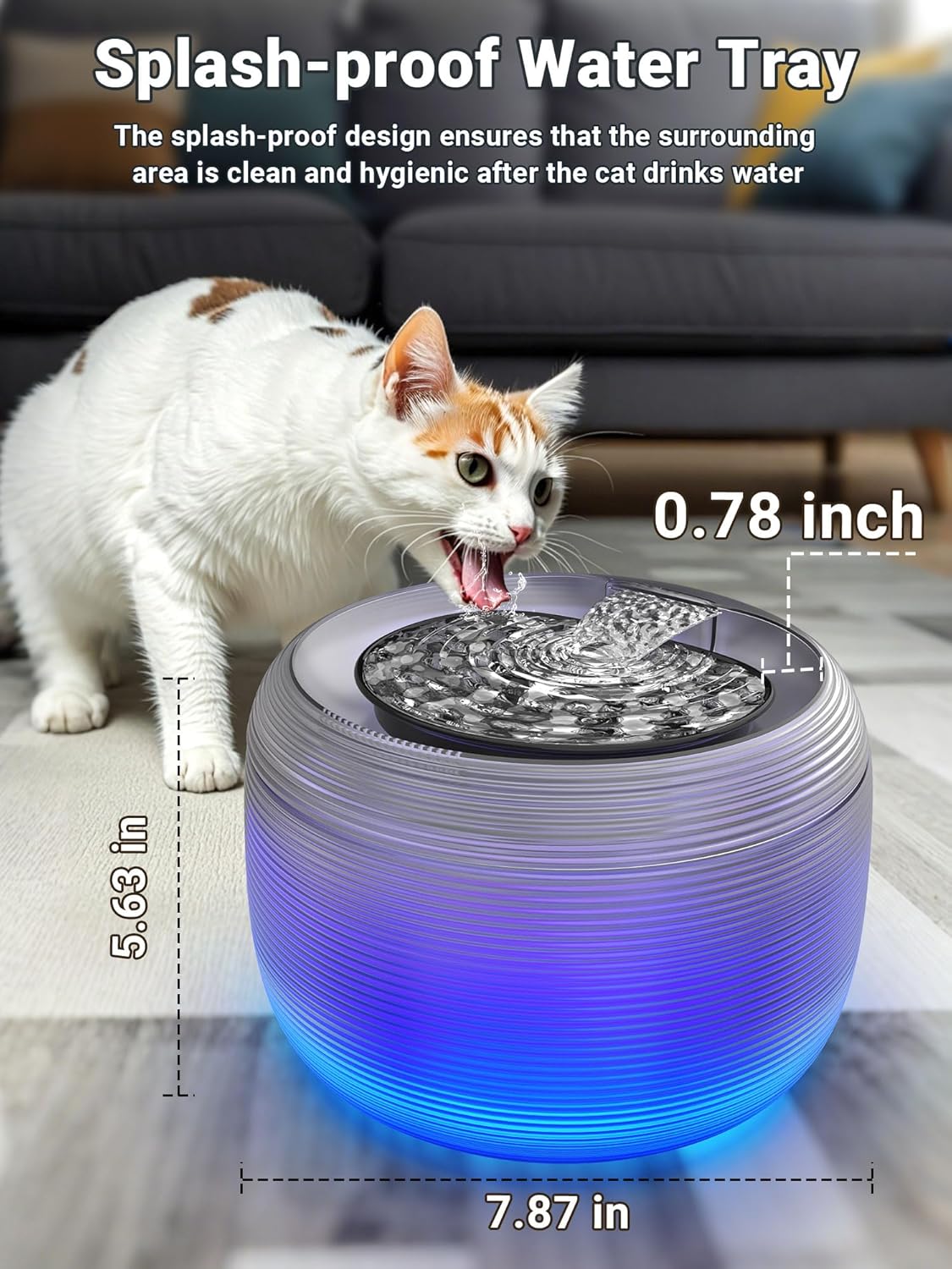 Kastty Quiet Cat Water Fountain, 3.5L/118oz Large Capacity Pet Water Fountain for Cats Indoor with Water Level LED Light