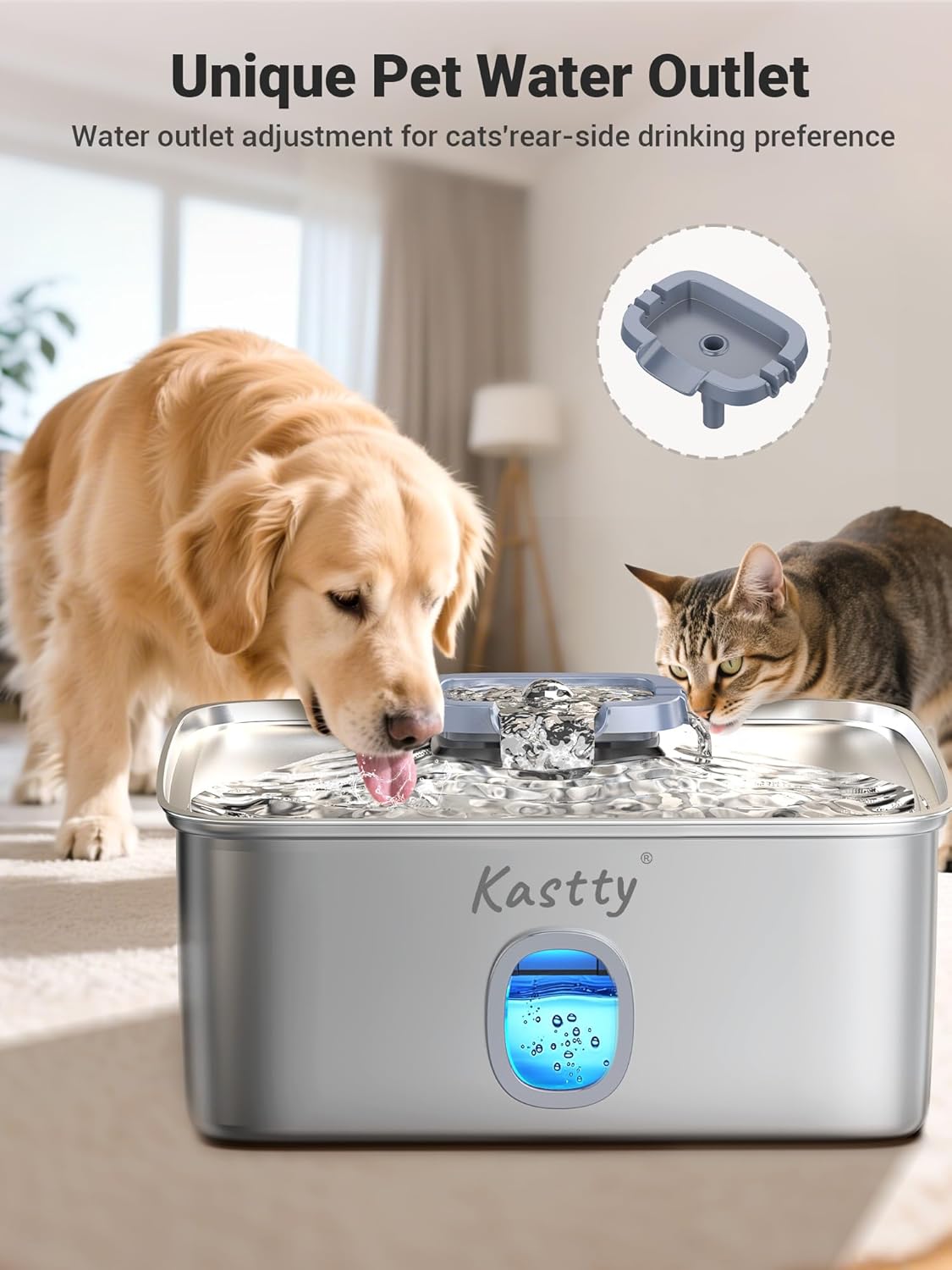 Kastty 15L/3.96 Gal Stainless Steel Dog Water Bowl Dispenser, Large Capacity Dog Water Fountain Quiet LED Light Triple Filtration BPA-Free