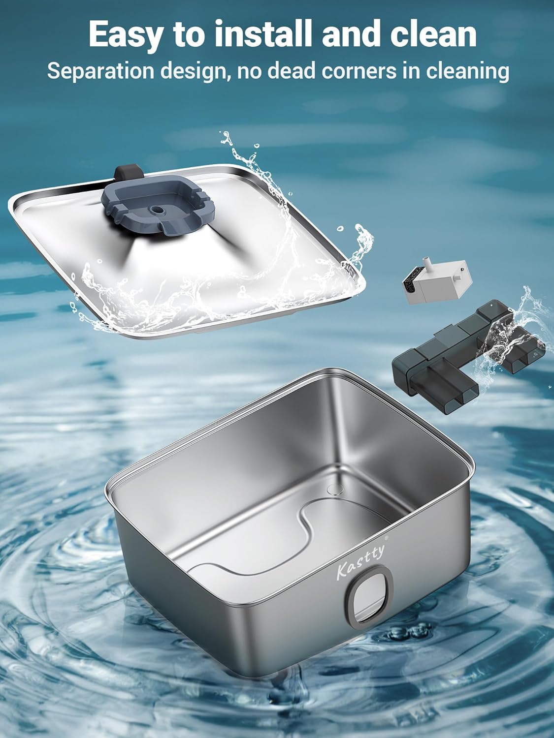 Kastty 15L/3.96 Gal Stainless Steel Dog Water Bowl Dispenser, Large Capacity Dog Water Fountain Quiet LED Light Triple Filtration BPA-Free