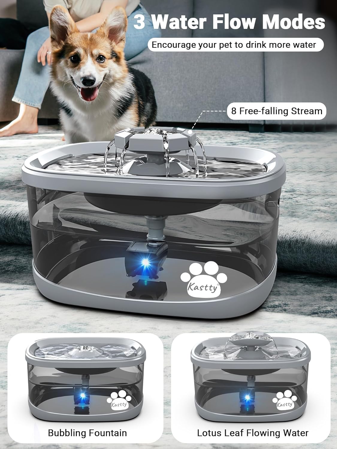 Kastty 2.5Gal/9.5L Dog Water Fountain