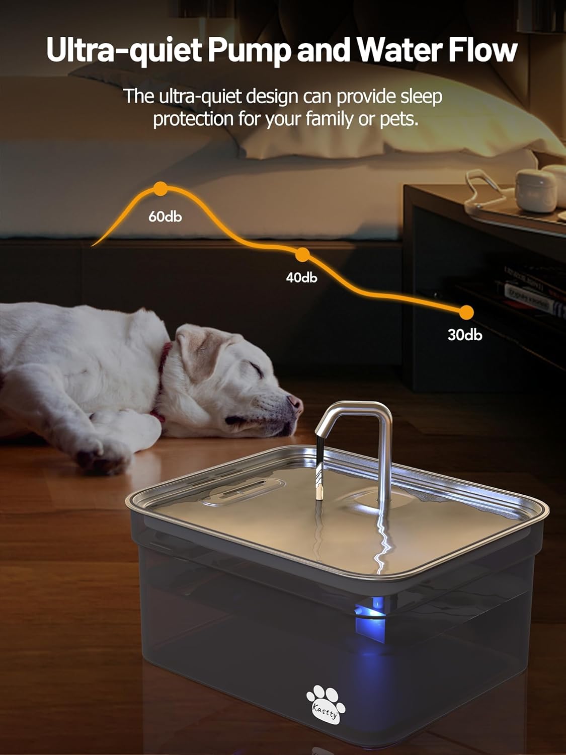 Kastty Dog Water Fountain for Large Dogs, 2.8Gal/10.5L Stainless Steel Cat Water Fountain