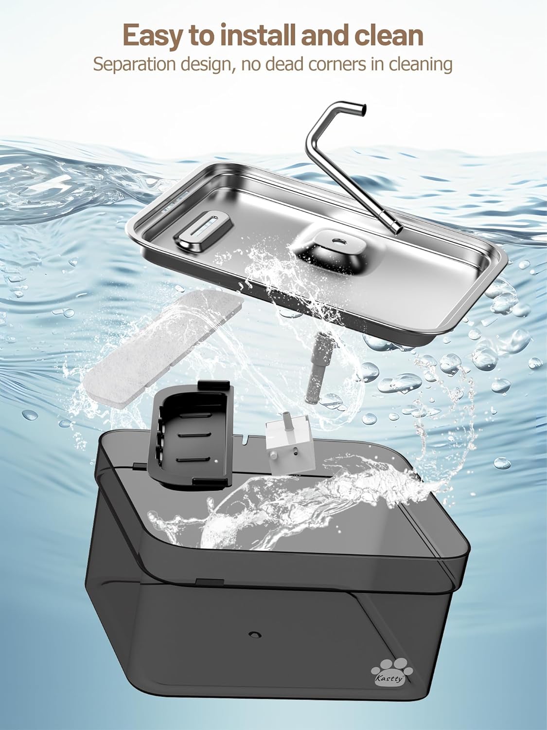 Kastty Dog Water Fountain for Large Dogs, 2.8Gal/10.5L Stainless Steel Cat Water Fountain