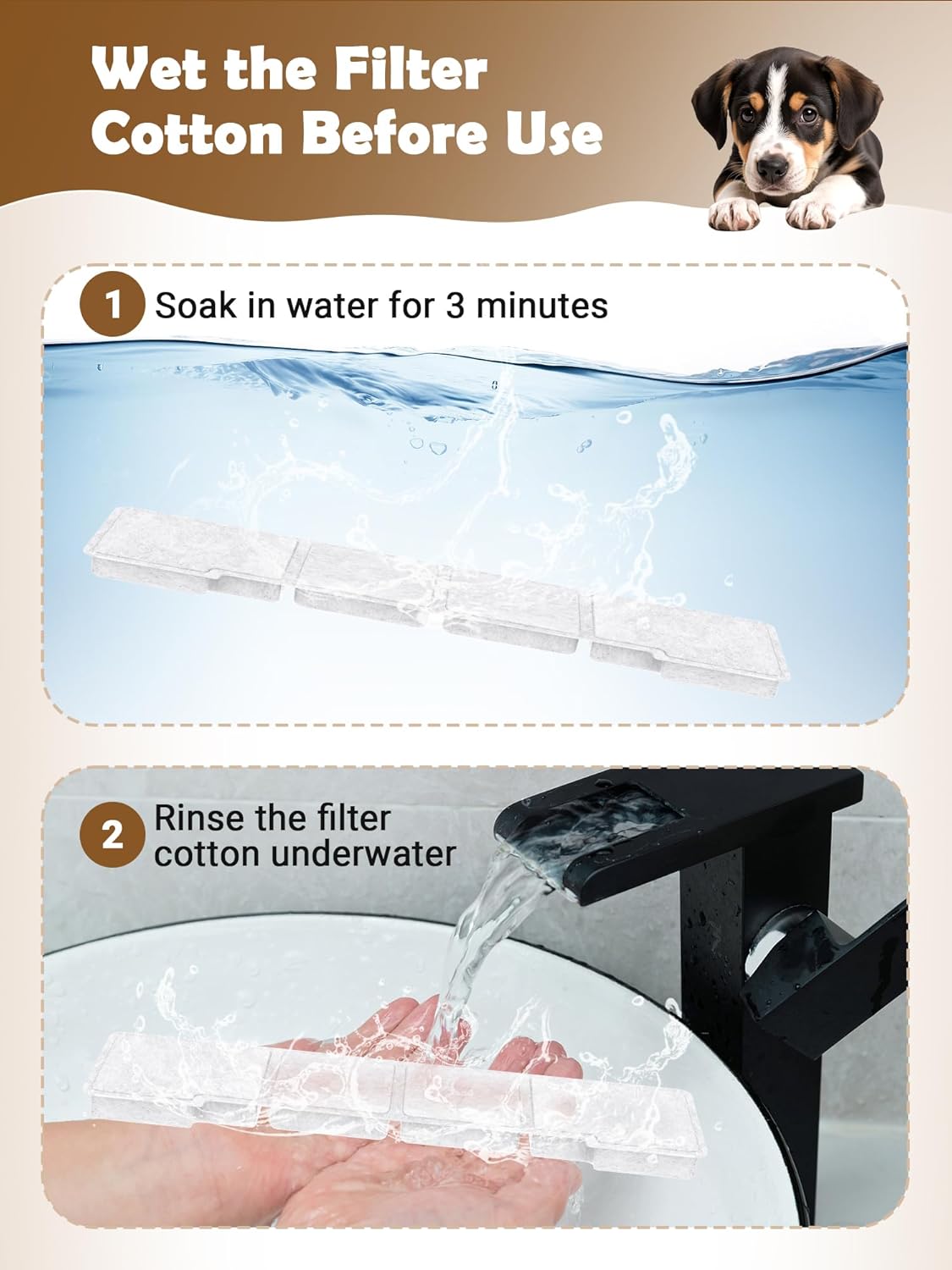 Kastty 15L Dog Water Fountain Filter Replacement, Pet Fountain Filters Replacement Made of Activated Carbon and PP Cotton, 8 Pack Dog Water Bowl Filters 8 Pack Pre-Filter Sponge with 8 Pump Sponge
