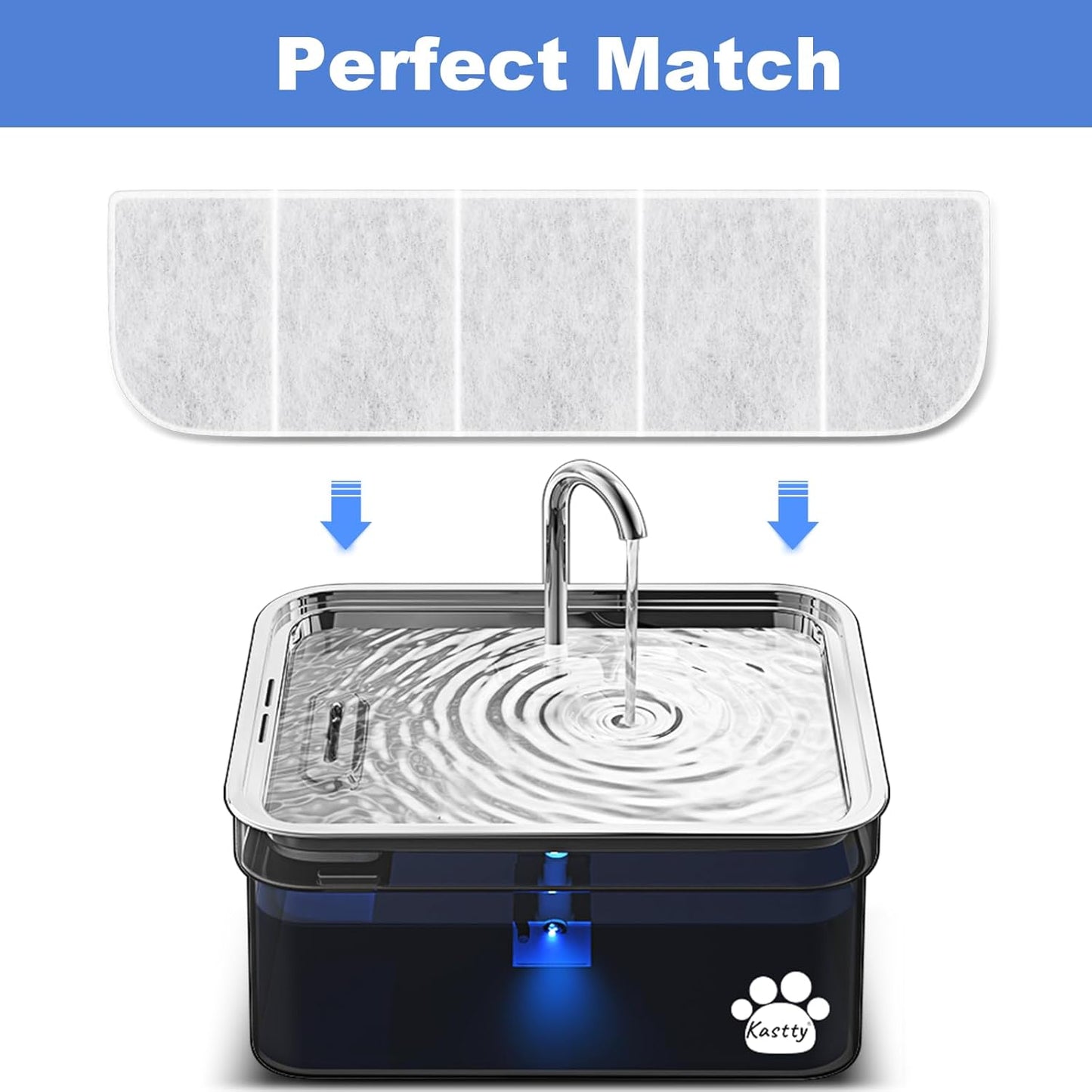 8 Pack Replacement F-ilters with 8 Pack Replacement P-ump F-ilters for Kastty 2.8GAL/10.5L SUS304 Stainlee Steel Large Dog Water Fountain, Made of Food Grade Activated Carbon and PP Cotton