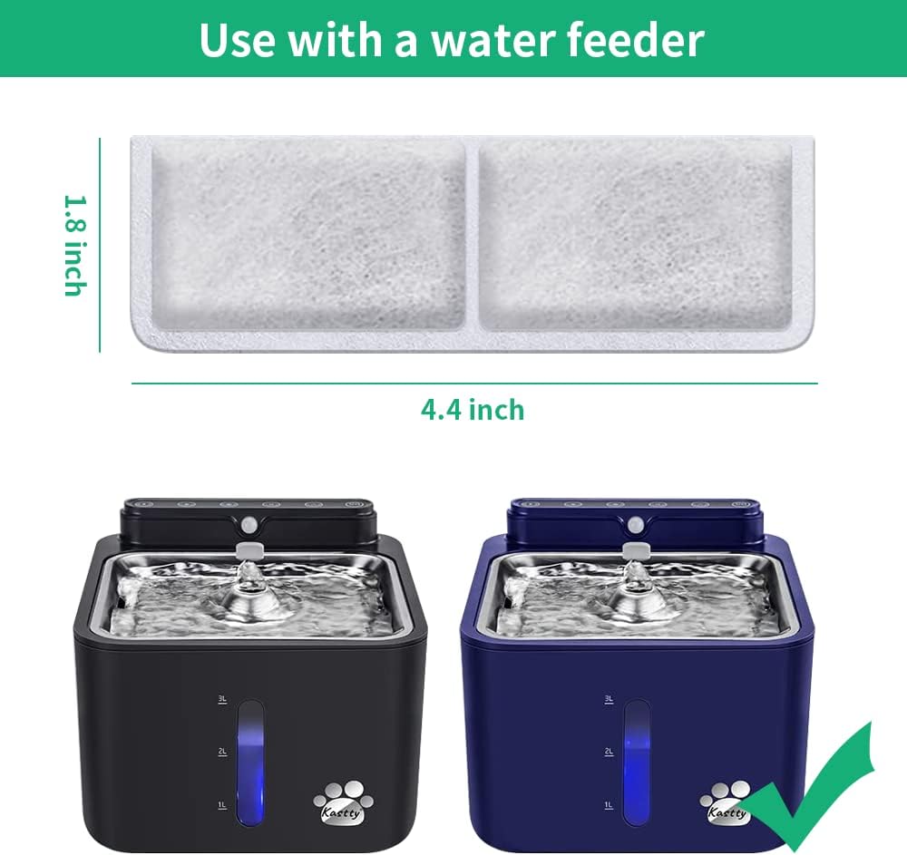 Kastty 8 Pack Replacement Filters and Pump Filters for Battery Operated Cat Water Fountain, Made of Activated Carbon and PP Cotton, Food Grade
