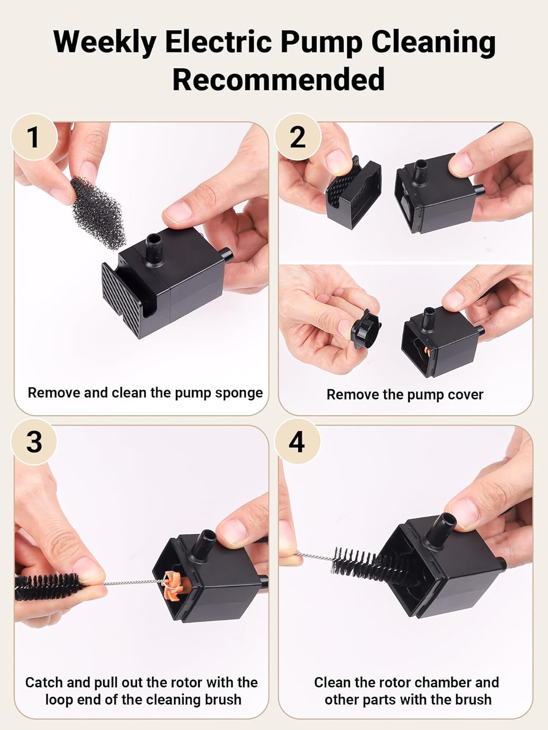 Kastty Ultra Quite Cat Water Fountain Pump, USB 5V 1A Pet Water Fountain Pump for 3.5L Cat Water Fountain Pump Replacement, Dog Water Dispenser Pump with LED Light (Black)