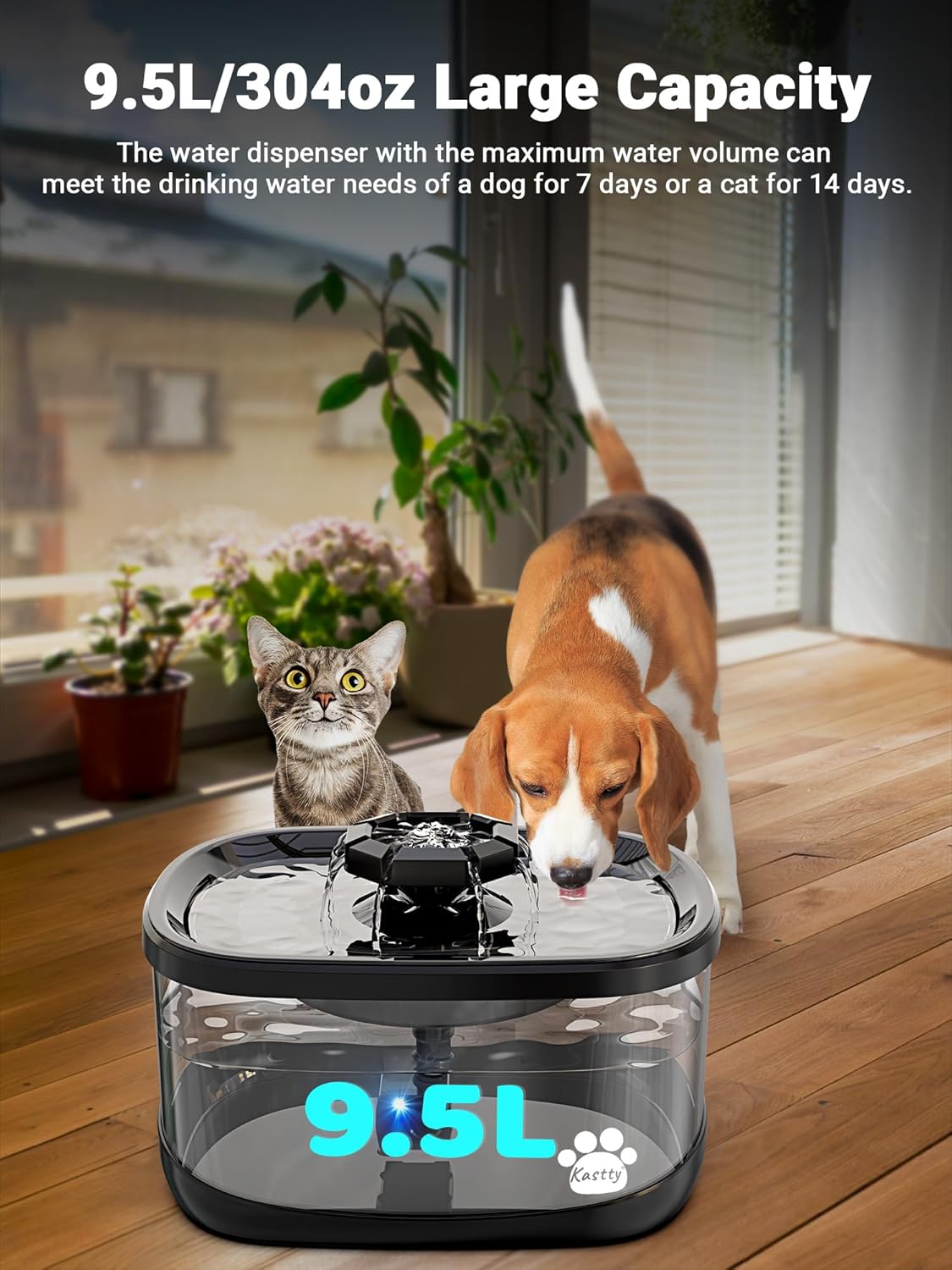 Kastty 2.5Gal/9.5L Dog Water Fountain