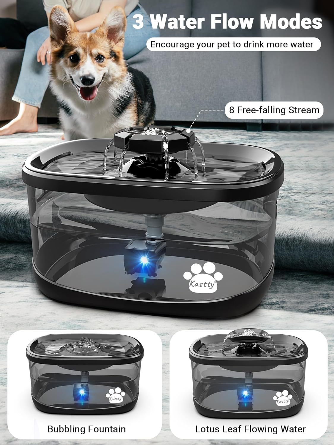 Kastty 2.5Gal/9.5L Dog Water Fountain