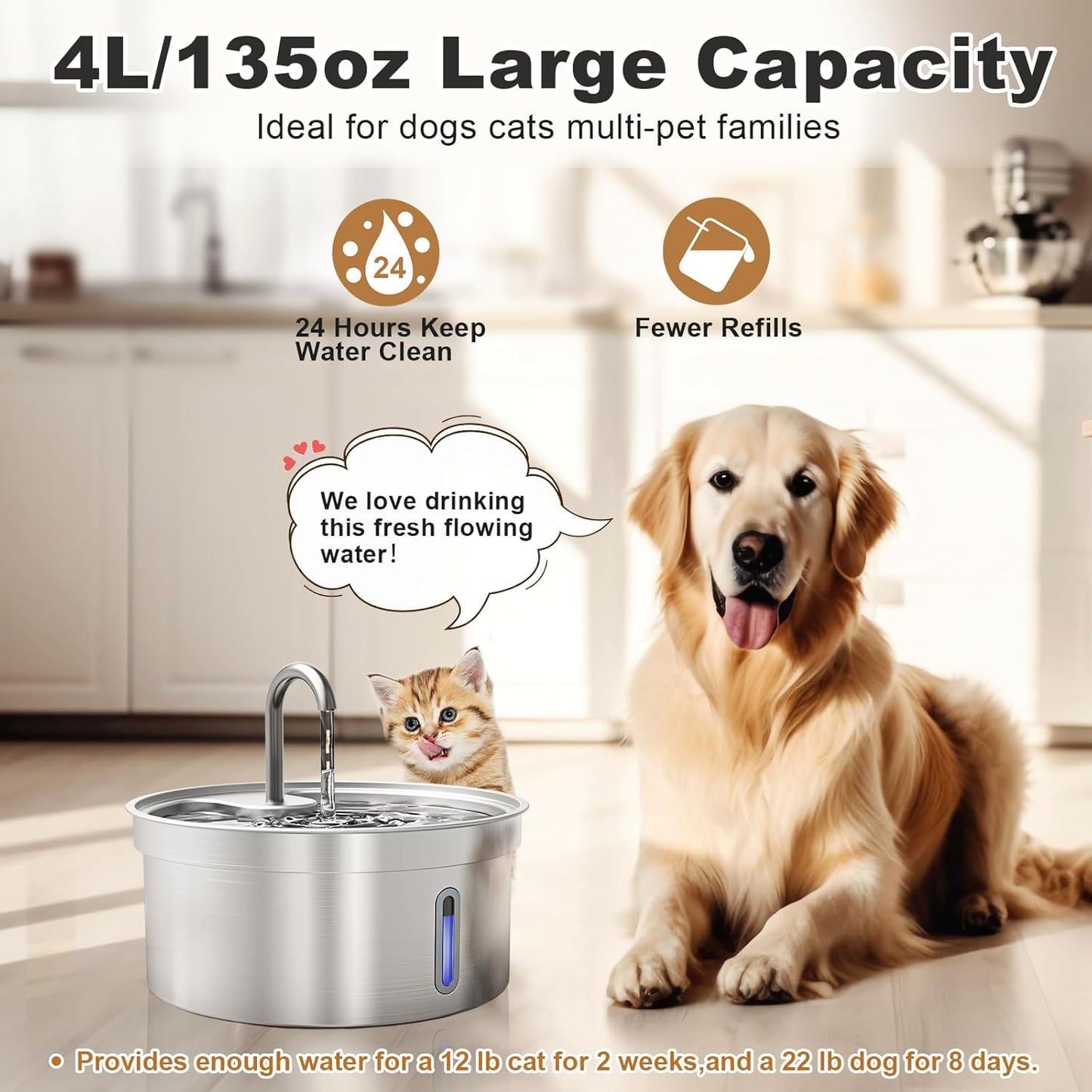 Kastty 8+8 Replacement F-ilters for Kastty 4L/135oz Stainless Steel Pet Water Fountain, 6.5inch Larger Size and More Active Carbon than Others, 8 Pack F-ilters + 8 Pack P-ump F-ilters