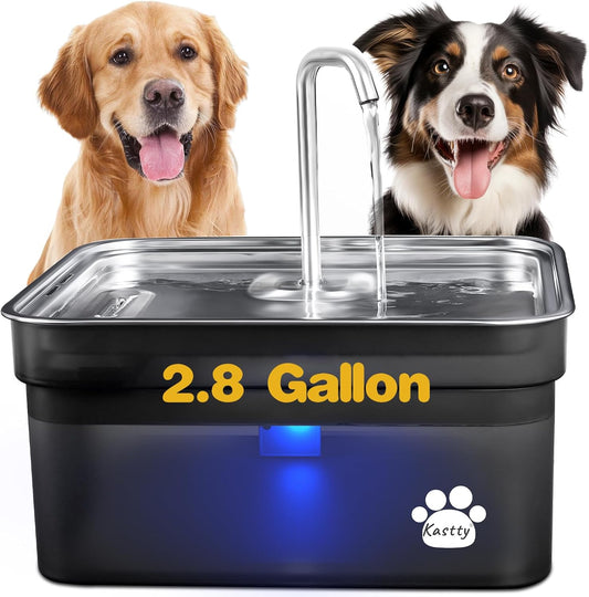 Kastty Dog Water Fountain for Large Dogs, 2.8Gal/10.5L Stainless Steel Cat Water Fountain