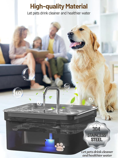 Kastty Dog Water Fountain for Large Dogs, 2.8Gal/10.5L Stainless Steel Cat Water Fountain