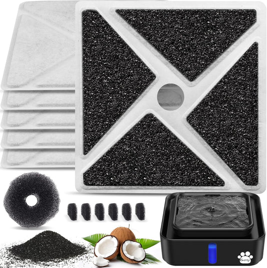 Kastty 14L/3.8Gal Large Dog Water Fountains Replacement F- ilters 6 Pack, Largest 9", Square Ultrafiltration, More Activated Carbon, Food Grade, 6 + 6 P ump F ilter + 1 Circle F ilter