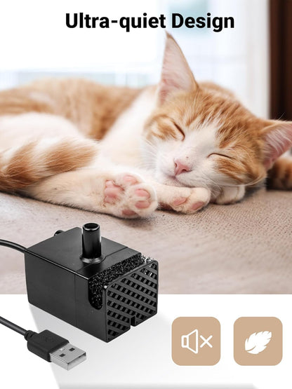 Kastty Ultra Quite Cat Water Fountain Pump, USB 5V 1A Pet Water Fountain Pump for 3.5L Cat Water Fountain Pump Replacement, Dog Water Dispenser Pump with LED Light (Black)