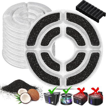 Kastty 8 Pack Replacement Filters - Activated Carbon & PP Cotton Cat Water Fountain Filters for Kastty and Other Dispensers