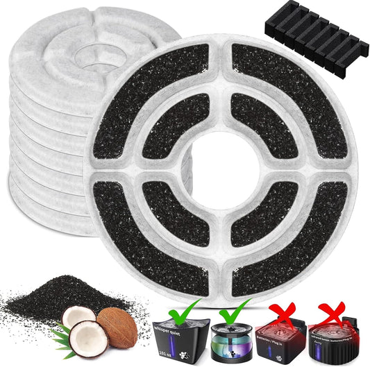 Kastty 8 Pack Replacement Filters - Activated Carbon & PP Cotton Cat Water Fountain Filters for Kastty and Other Dispensers
