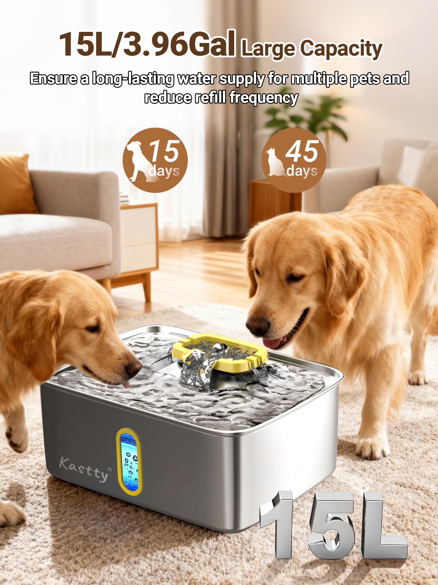 Kastty 15L/3.96 Gal Large Capacity Dog Water Bowl Dispenser