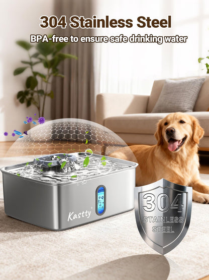 Kastty 15L/3.96 Gal Stainless Steel Dog Water Fountain, Large Capacity Dog Water Bowl Dispenser Quiet LED Light Triple Filtration Cat Water Fountain,Pet Water Fountain Easy Clean Yellow FS78