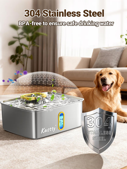 Kastty 15L/3.96 Gal Stainless Steel Dog Water Fountain, Large Capacity Dog Water Bowl Dispenser Quiet LED Light Triple Filtration Cat Water Fountain,Pet Water Fountain Easy Clean Yellow FS78