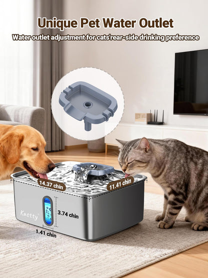 Kastty 15L/3.96 Gal Stainless Steel Dog Water Fountain, Large Capacity Dog Water Bowl Dispenser Quiet LED Light Triple Filtration Cat Water Fountain,Pet Water Fountain Easy Clean Yellow FS78