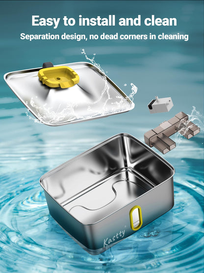 Kastty 15L/3.96 Gal Stainless Steel Dog Water Fountain, Large Capacity Dog Water Bowl Dispenser Quiet LED Light Triple Filtration Cat Water Fountain,Pet Water Fountain Easy Clean Yellow FS78