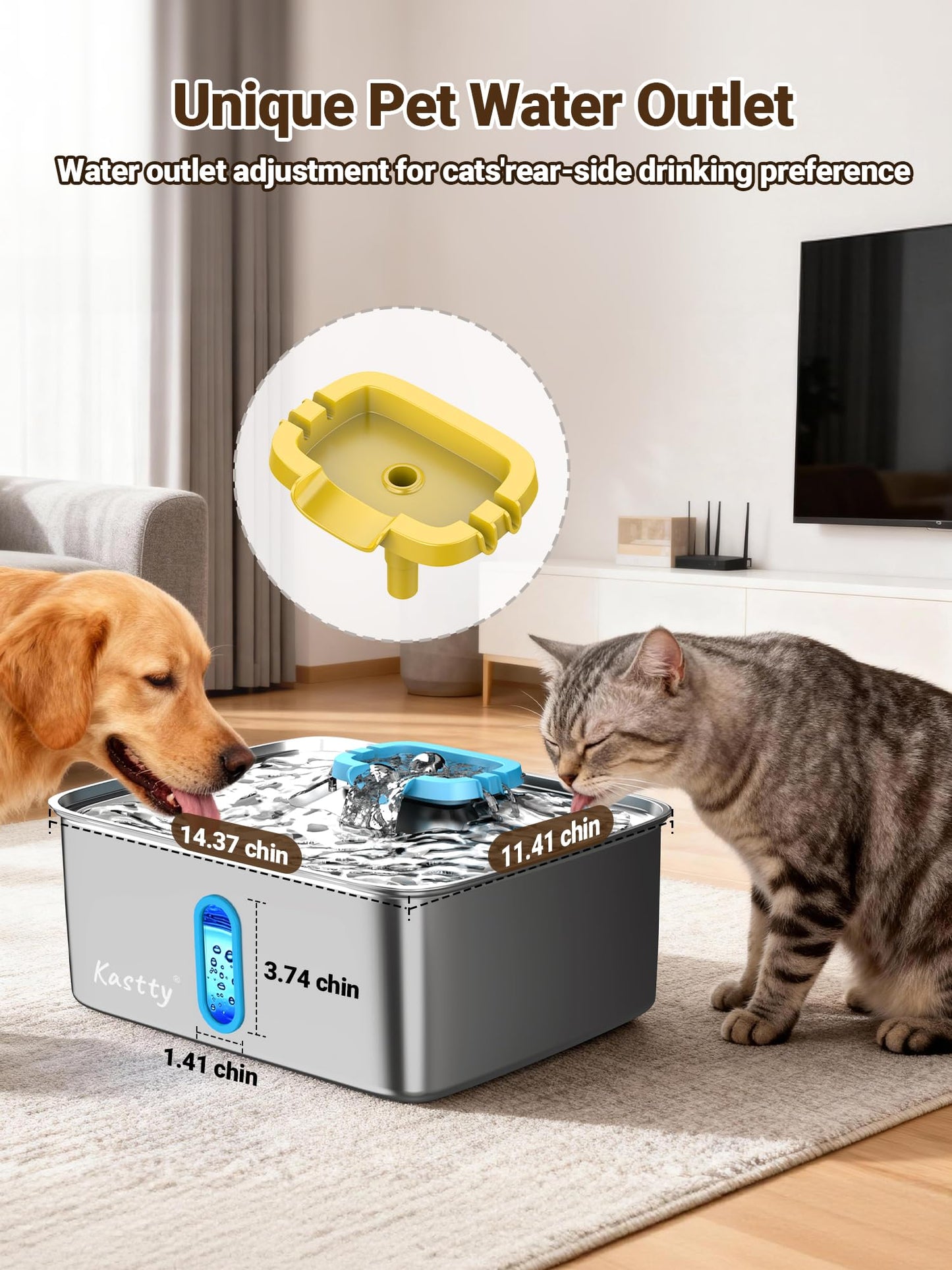Kastty 15L/3.96 Gal Stainless Steel Dog Water Fountain, Large Capacity Dog Water Bowl Dispenser Quiet LED Light Triple Filtration Cat Water Fountain,Pet Water Fountain Easy Clean Yellow FS78